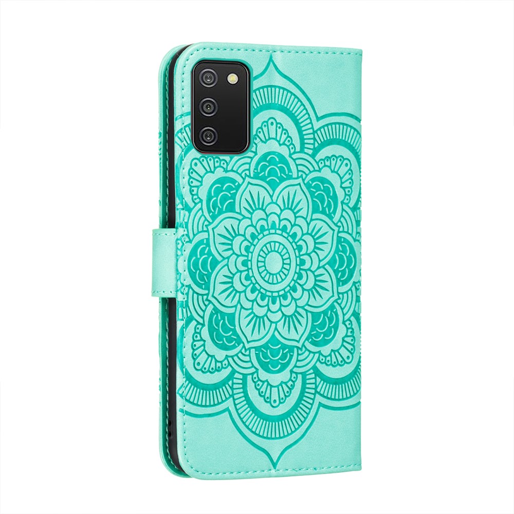 Imprint Mandala Flower Stand Leather Shell for Samsung Galaxy A02s (EU Version) Case - Cyan-3