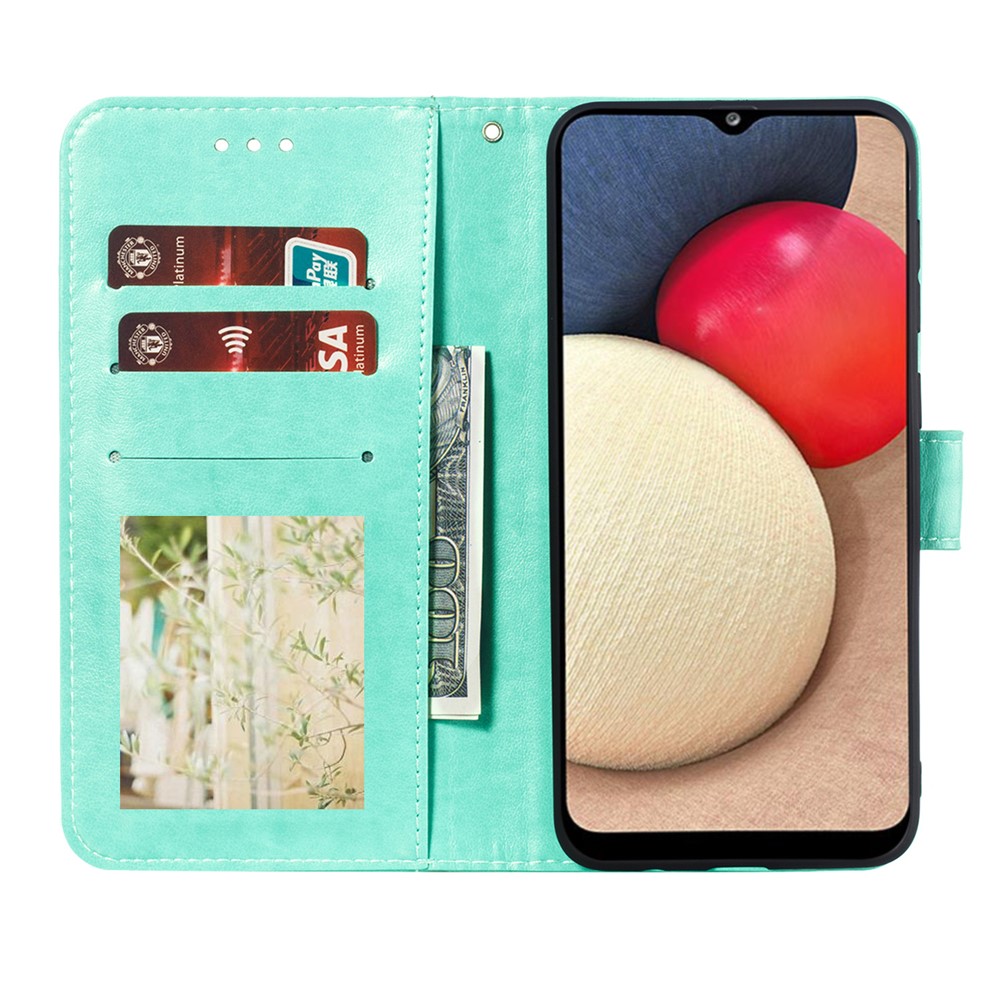 Imprint Mandala Flower Stand Leather Shell for Samsung Galaxy A02s (EU Version) Case - Cyan-4