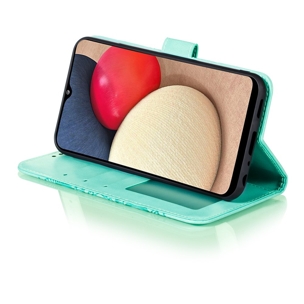 Imprint Mandala Flower Stand Leather Shell for Samsung Galaxy A02s (EU Version) Case - Cyan-6
