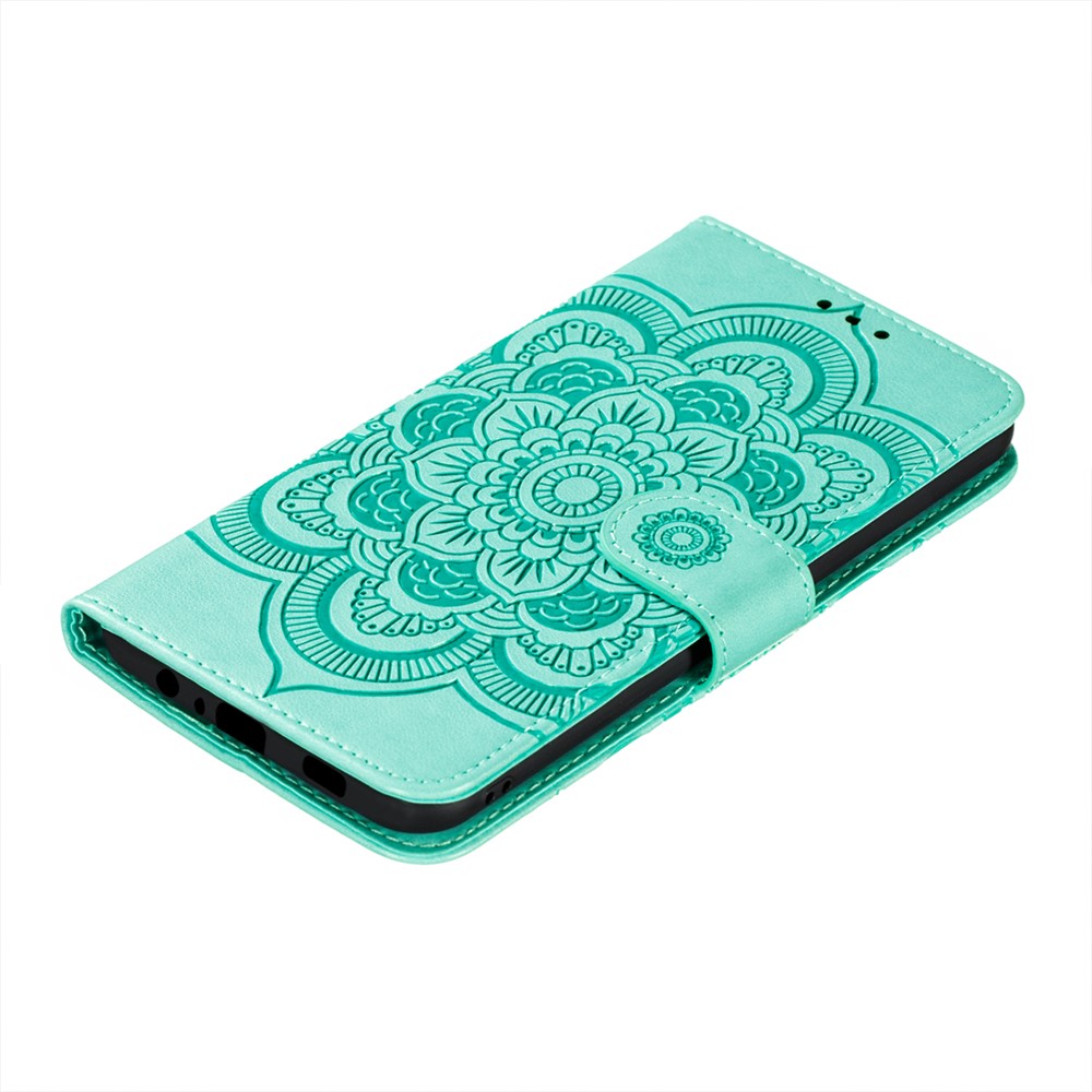Imprint Mandala Flower Stand Leather Shell for Samsung Galaxy A02s (EU Version) Case - Cyan-7