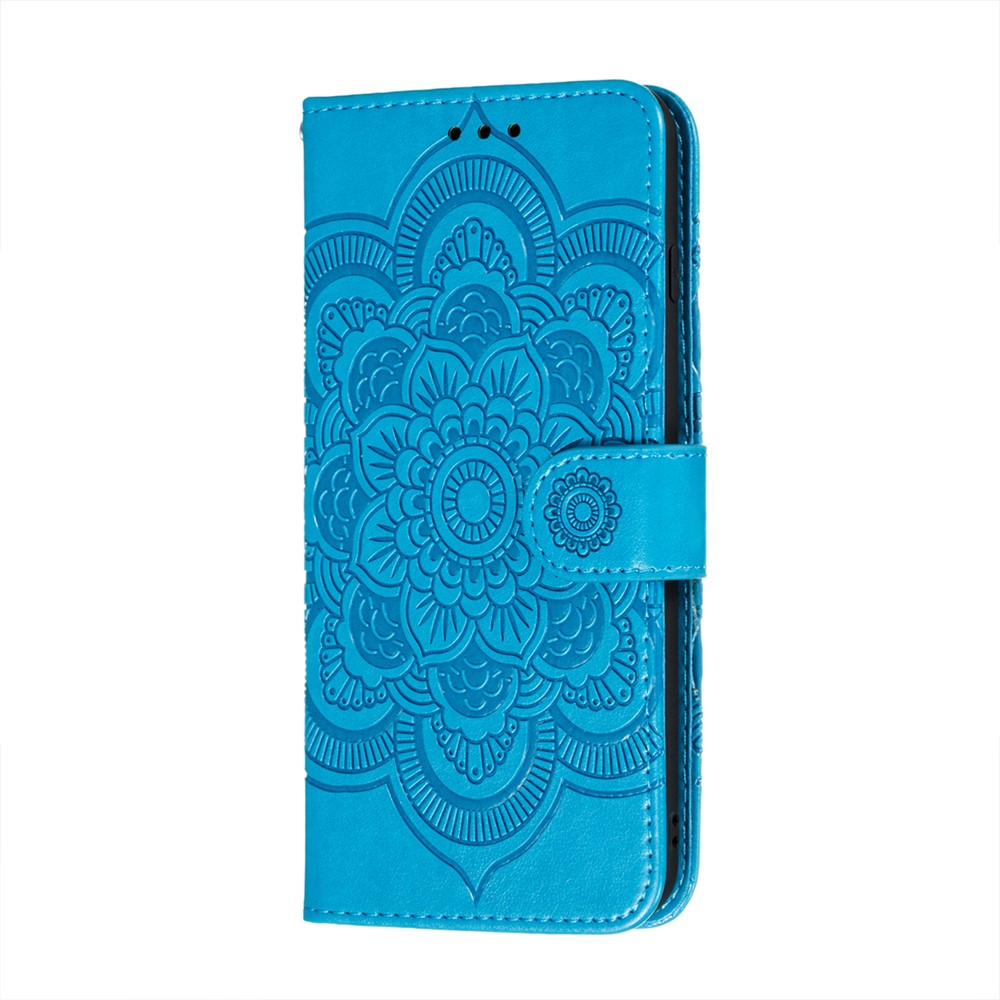 Imprint Mandala Flower Stand Leather Shell for Samsung Galaxy A02s (164.2x75.9x9.1mm) Case - Blue-2