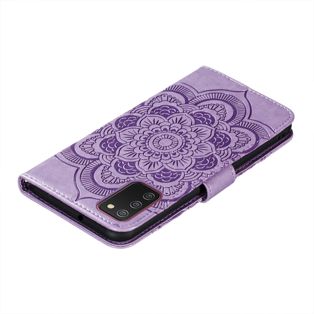 Imprint Mandala Flower Stand Leather Shell for Samsung Galaxy A02s (164.2x75.9x9.1mm) Case - Purple-8