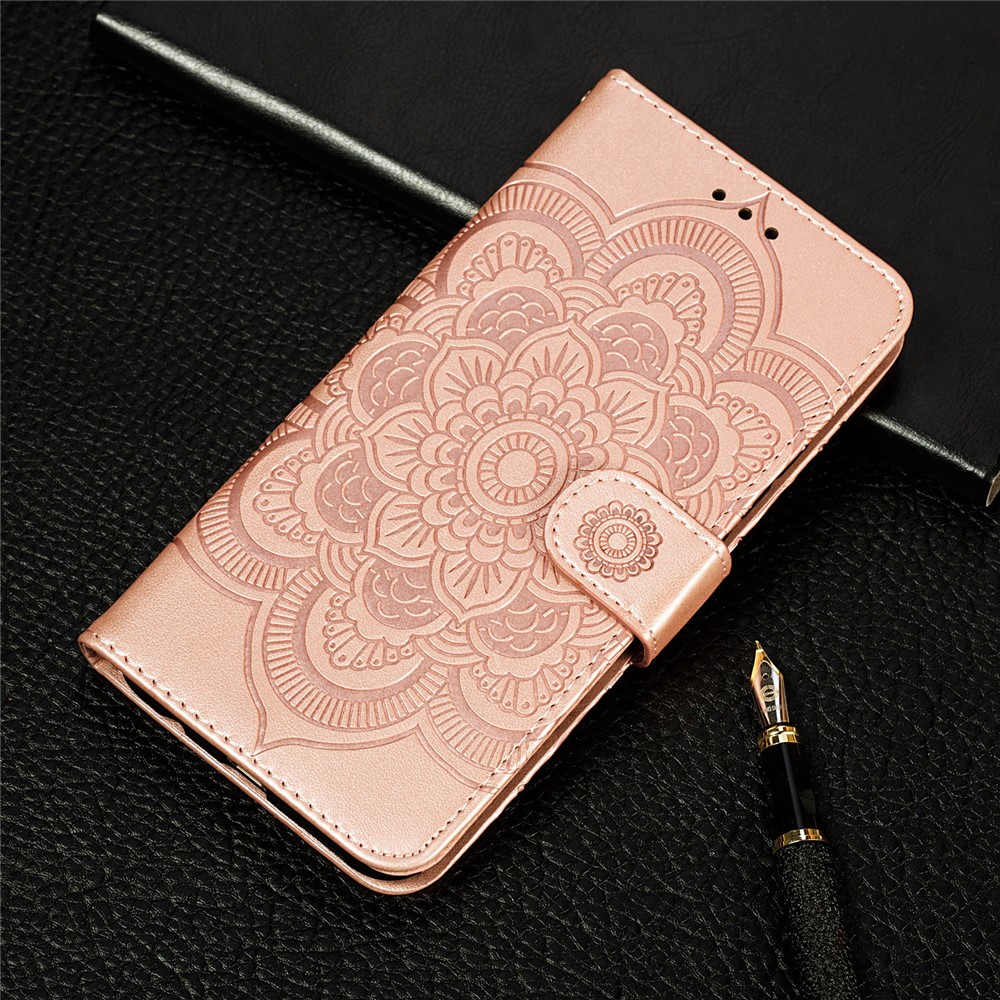 Imprint Mandala Flower Stand Leather Shell for Samsung Galaxy A02s (EU Version) Case - Rose Gold-10