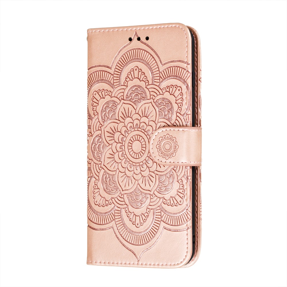 Imprint Mandala Flower Stand Leather Shell for Samsung Galaxy A02s (EU Version) Case - Rose Gold-2