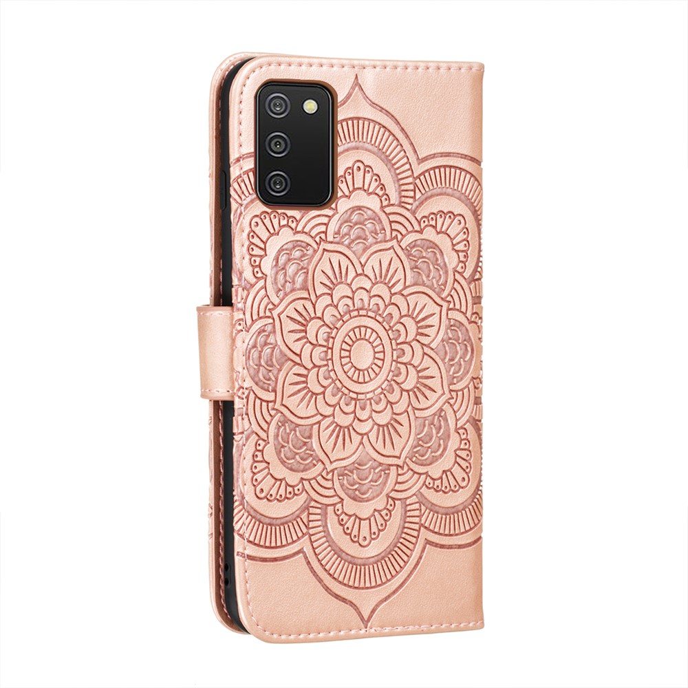 Imprint Mandala Flower Stand Leather Shell for Samsung Galaxy A02s (EU Version) Case - Rose Gold-3