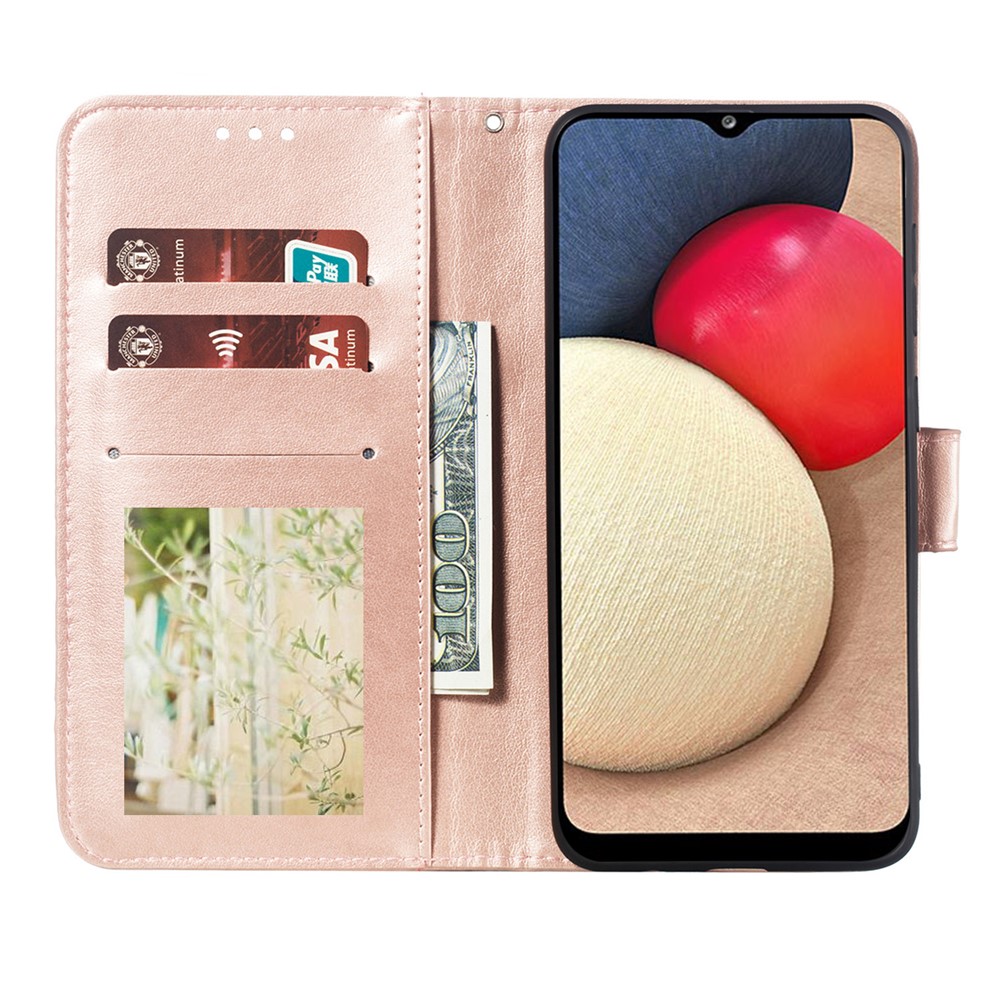 Imprint Mandala Flower Stand Leather Shell for Samsung Galaxy A02s (EU Version) Case - Rose Gold-4