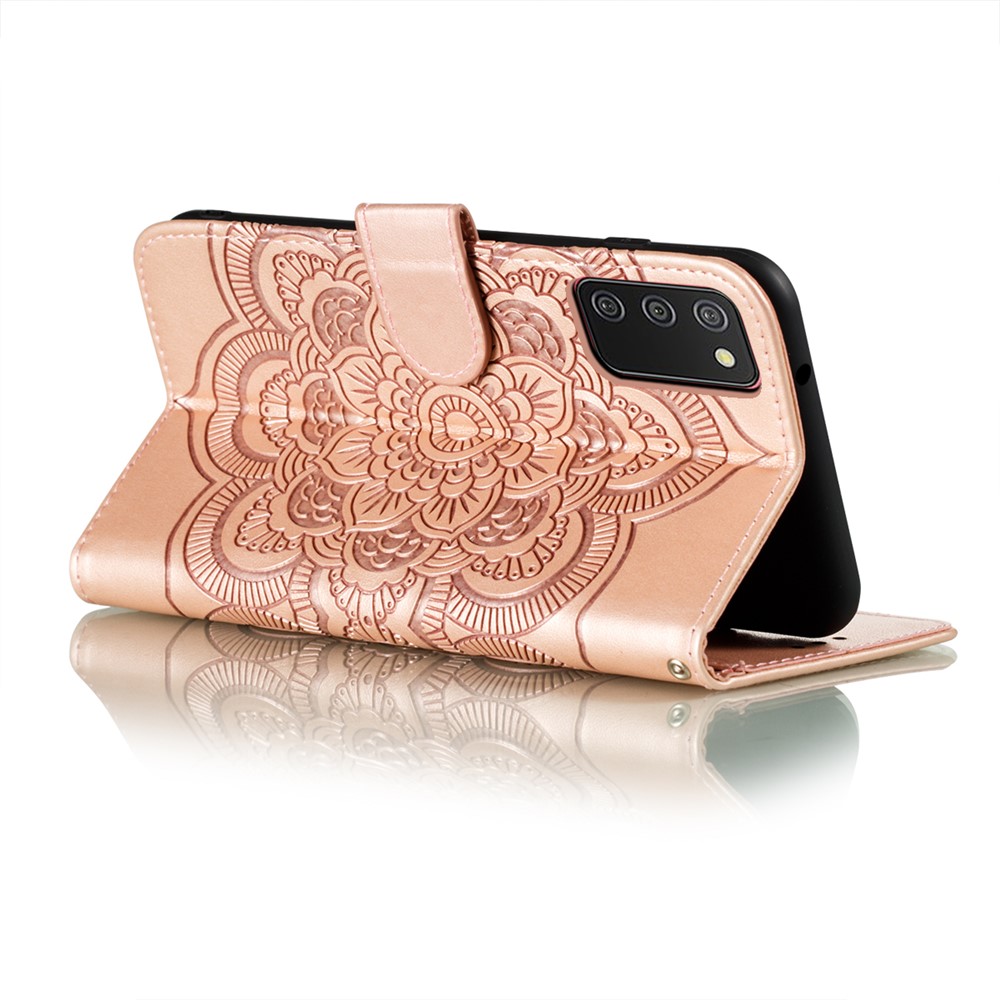Imprint Mandala Flower Stand Leather Shell for Samsung Galaxy A02s (EU Version) Case - Rose Gold-5