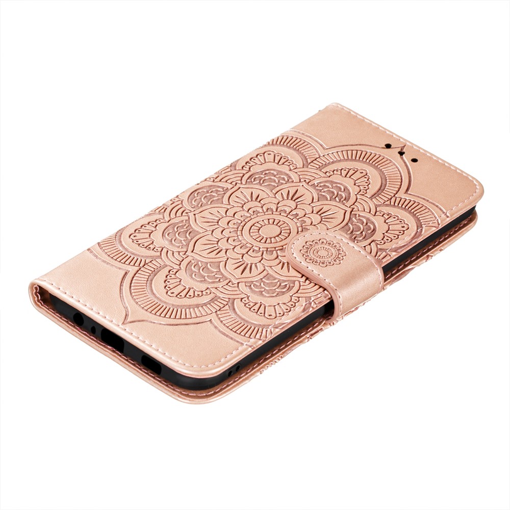 Imprint Mandala Flower Stand Leather Shell for Samsung Galaxy A02s (EU Version) Case - Rose Gold-7