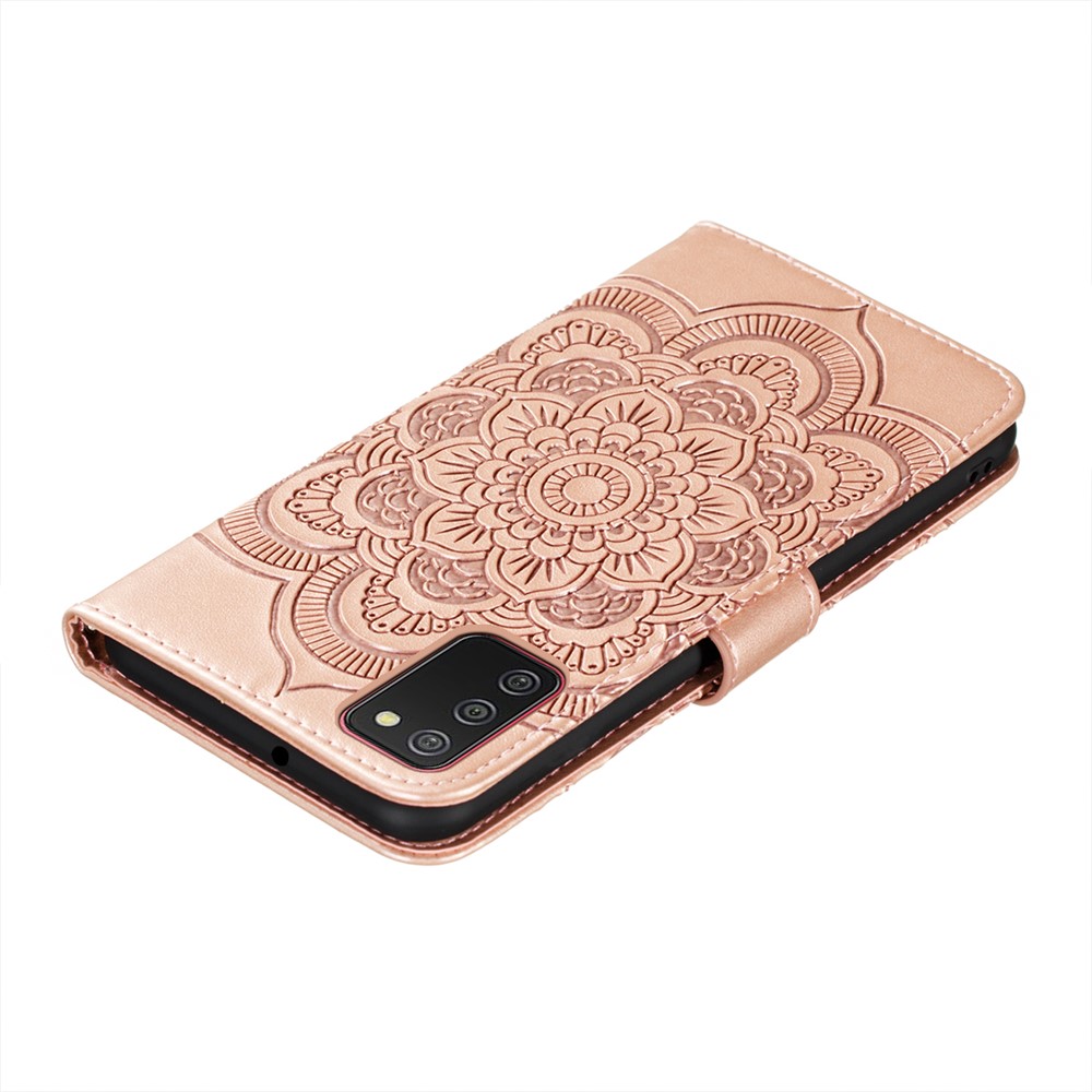 Imprint Mandala Flower Stand Leather Shell for Samsung Galaxy A02s (EU Version) Case - Rose Gold-8