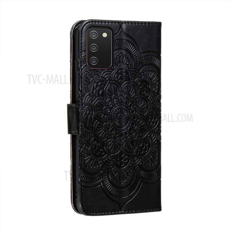 Imprint Mandala Flower Stand Leather Shell for Samsung Galaxy A02s (EU Version) Case - Black-3