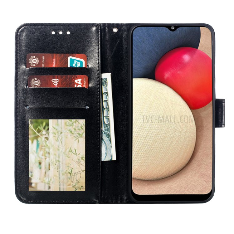 Imprint Mandala Flower Stand Leather Shell for Samsung Galaxy A02s (EU Version) Case - Black-4