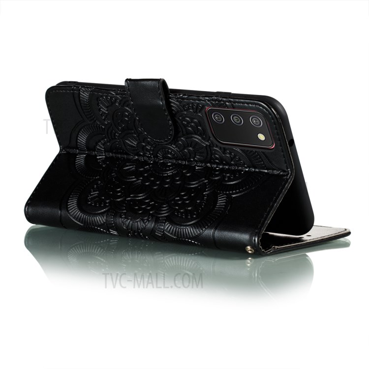 Imprint Mandala Flower Stand Leather Shell for Samsung Galaxy A02s (EU Version) Case - Black-5