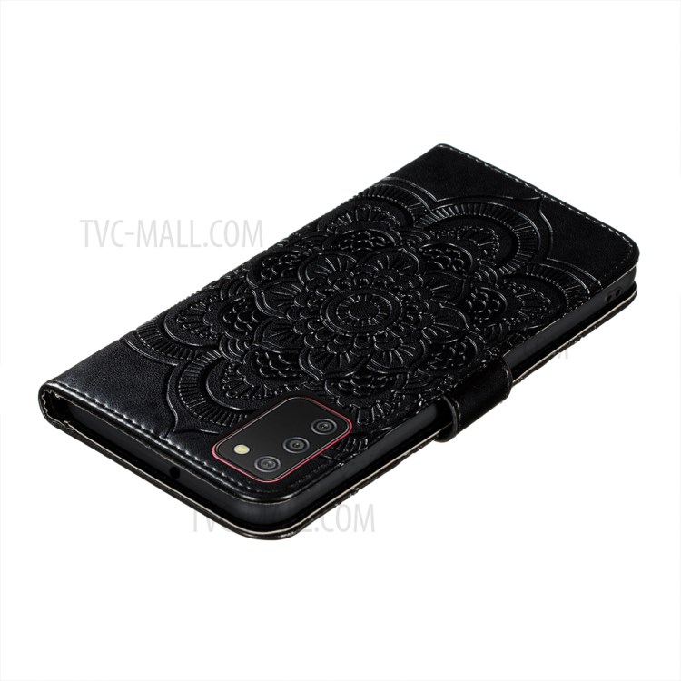 Imprint Mandala Flower Stand Leather Shell for Samsung Galaxy A02s (EU Version) Case - Black-8