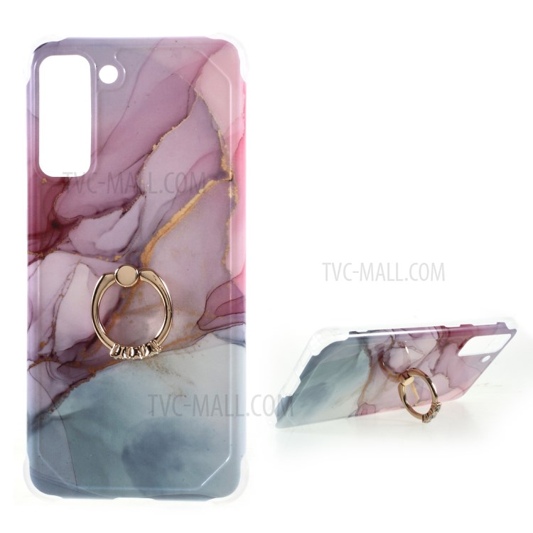 IMD Marble Pattern Four-corner Cushion TPU Cover with Kickstand for Samsung Galaxy S21 Plus 5G - Style A-1