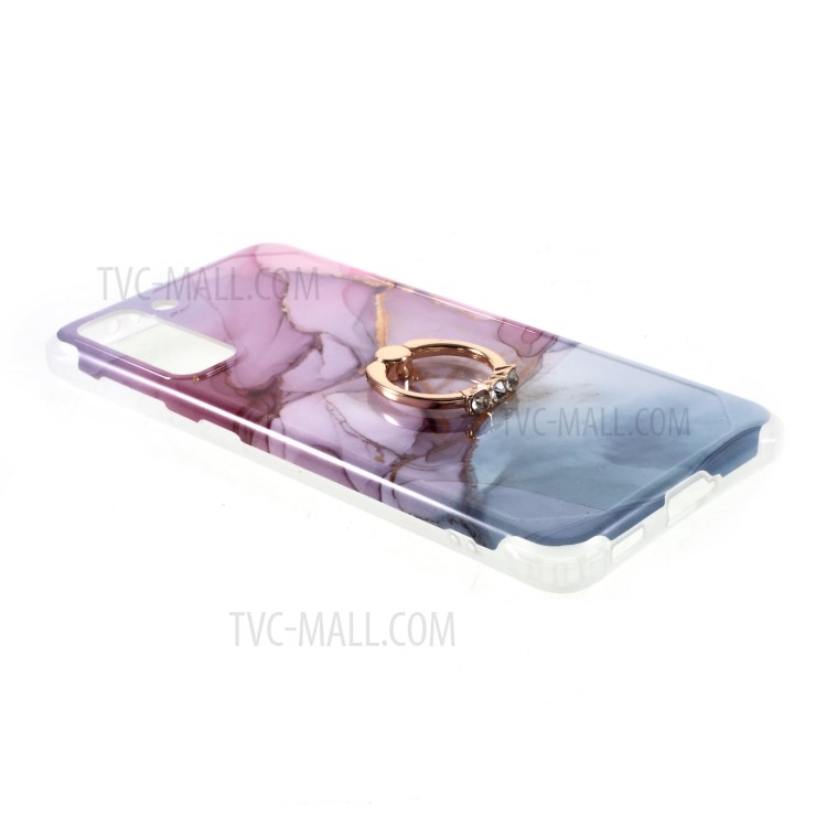 IMD Marble Pattern Four-corner Cushion TPU Cover with Kickstand for Samsung Galaxy S21 Plus 5G - Style A-3