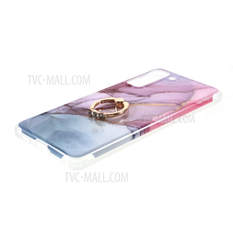 IMD Marble Pattern Four-corner Cushion TPU Cover with Kickstand for Samsung Galaxy S21 Plus 5G - Style A-4