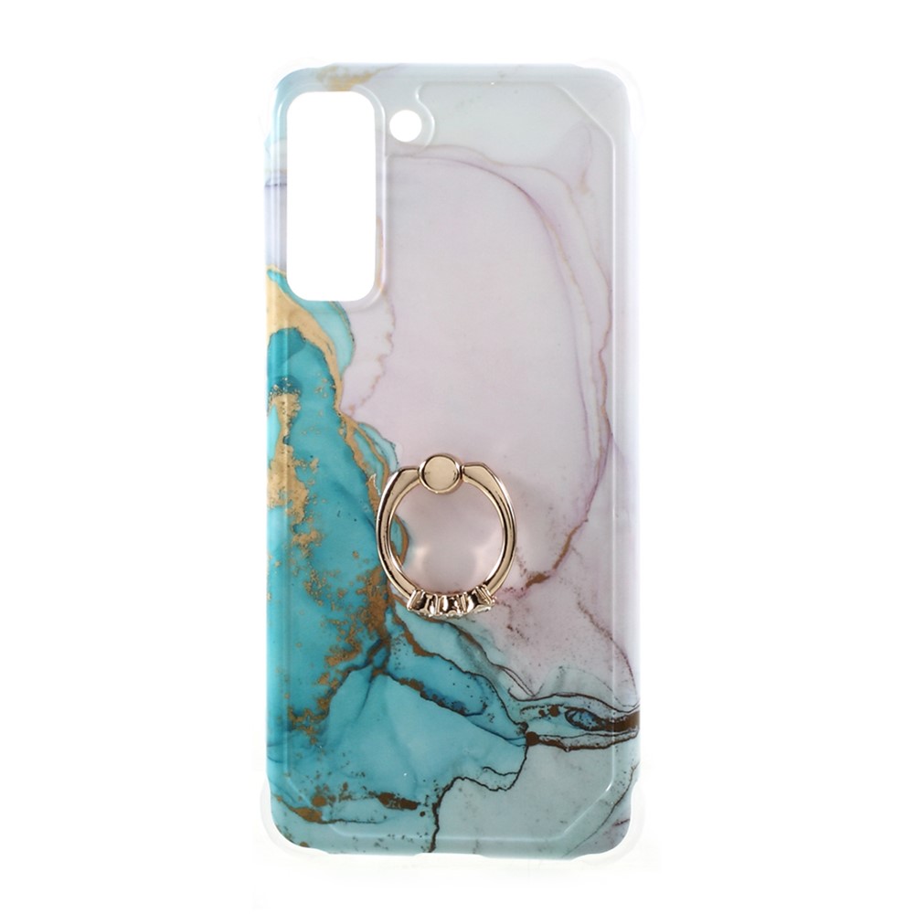 IMD Marble Patter с Четырьмя Углублениями Подушка TPU Cover с Kickstand Для Samsung Galaxy S21 Plus 5G - Стиль E