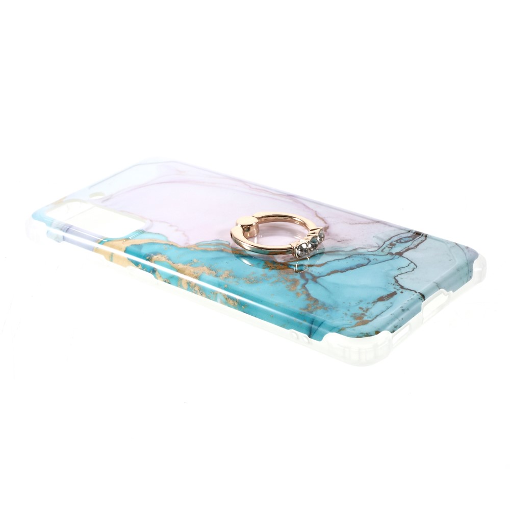 IMD Marble Pattern Four-corner Cushion TPU Cover with Kickstand for Samsung Galaxy S21 Plus 5G - Style E-3