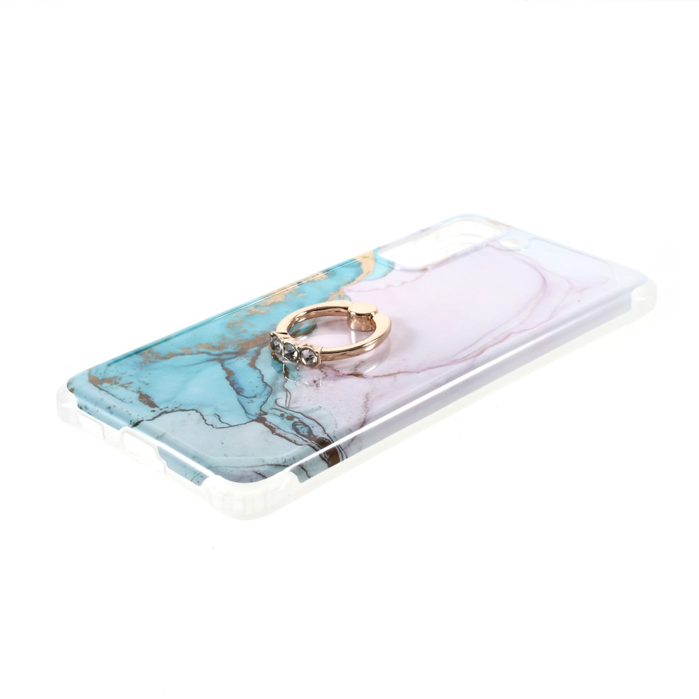 IMD Marble Pattern Four-corner Cushion TPU Cover with Kickstand for Samsung Galaxy S21 Plus 5G - Style E-4