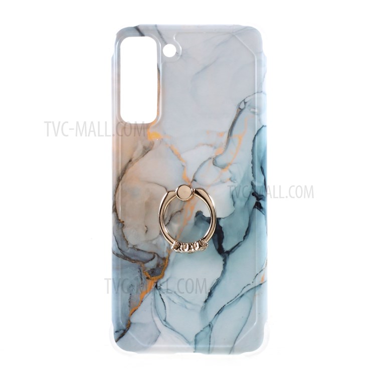 IMD Marble Pattern Four-corner Cushion TPU Cover with Kickstand for Samsung Galaxy S21 Plus 5G - Style G-1