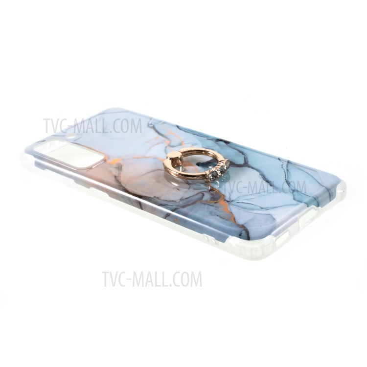 IMD Marble Pattern Four-corner Cushion TPU Cover with Kickstand for Samsung Galaxy S21 Plus 5G - Style G-3