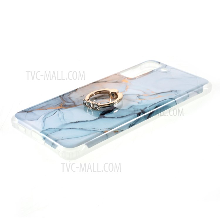 IMD Marble Pattern Four-corner Cushion TPU Cover with Kickstand for Samsung Galaxy S21 Plus 5G - Style G-4
