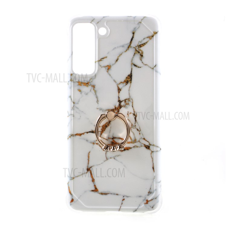 IMD Marble Pattern Four-corner Cushion TPU Cover with Kickstand for Samsung Galaxy S21 Plus 5G - Style H-1