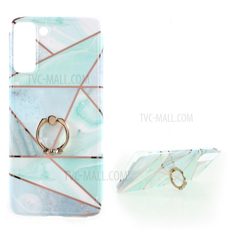 Four Corner Cushion IMD Splicing Marble Pattern TPU Protector Cover with Kickstand for Samsung Galaxy S21 Plus 5G - Style A-1