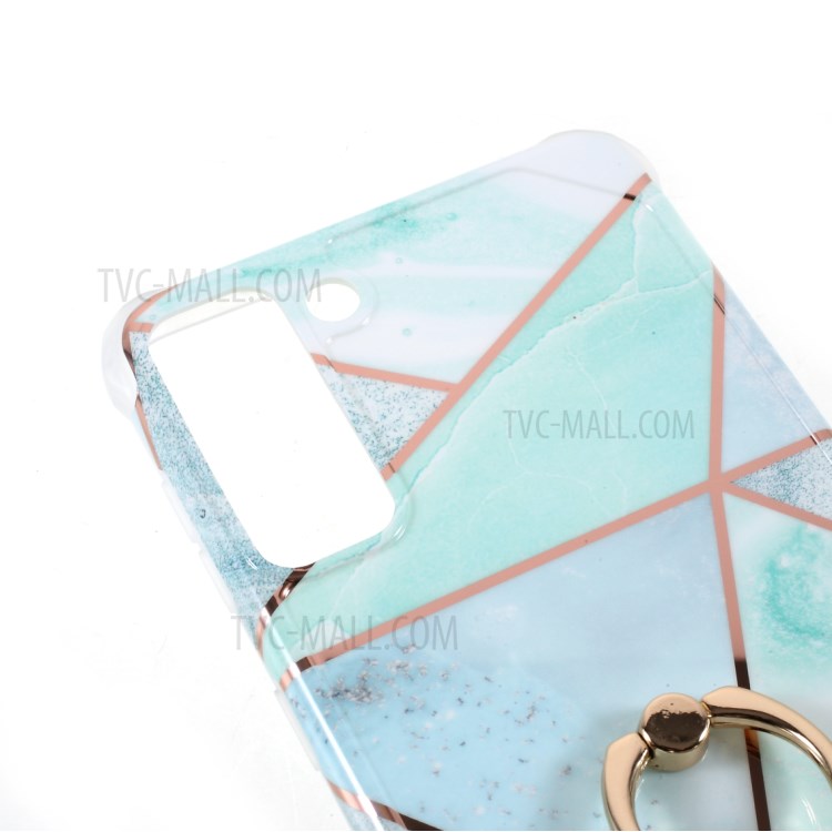 Four Corner Cushion IMD Splicing Marble Pattern TPU Protector Cover with Kickstand for Samsung Galaxy S21 Plus 5G - Style A-9