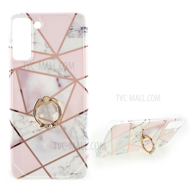 Four Corner Cushion IMD Splicing Marble Pattern TPU Protector Cover with Kickstand for Samsung Galaxy S21 Plus 5G - Style E-1