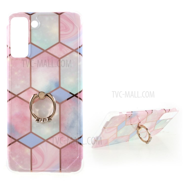 Four Corner Anti-Fall IMD Splicing Marble Pattern TPU Protector Cover with Kickstand for Samsung Galaxy S21 5G - Style A-1