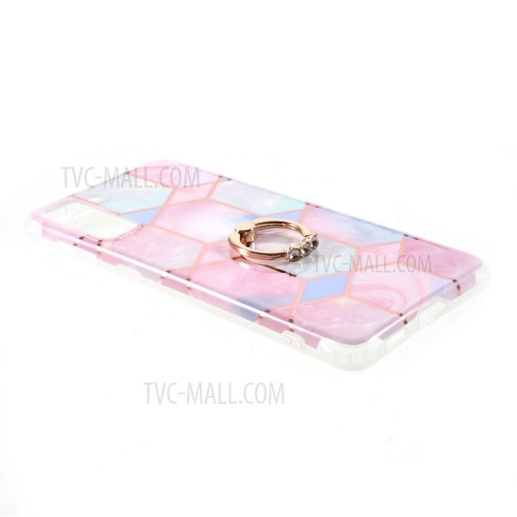 Four Corner Anti-Fall IMD Splicing Marble Pattern TPU Protector Cover with Kickstand for Samsung Galaxy S21 5G - Style A-3