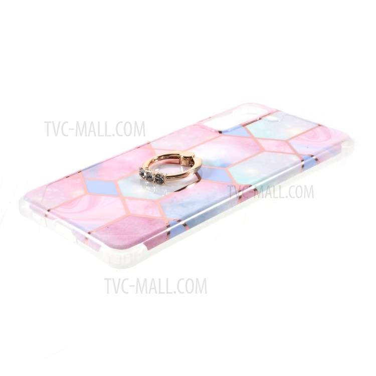 Four Corner Anti-Fall IMD Splicing Marble Pattern TPU Protector Cover with Kickstand for Samsung Galaxy S21 5G - Style A-4