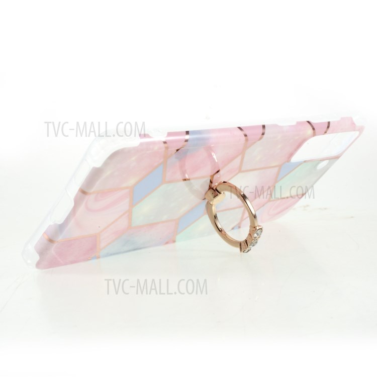 Four Corner Anti-Fall IMD Splicing Marble Pattern TPU Protector Cover with Kickstand for Samsung Galaxy S21 5G - Style A-6
