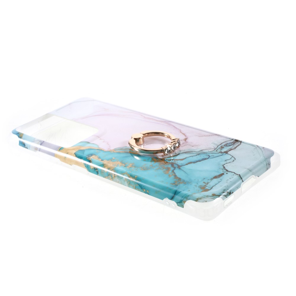 IMD Marble Pattern Four-corner Cushion TPU Cover with Kickstand Design for Samsung Galaxy S21 Ultra - Style A-3