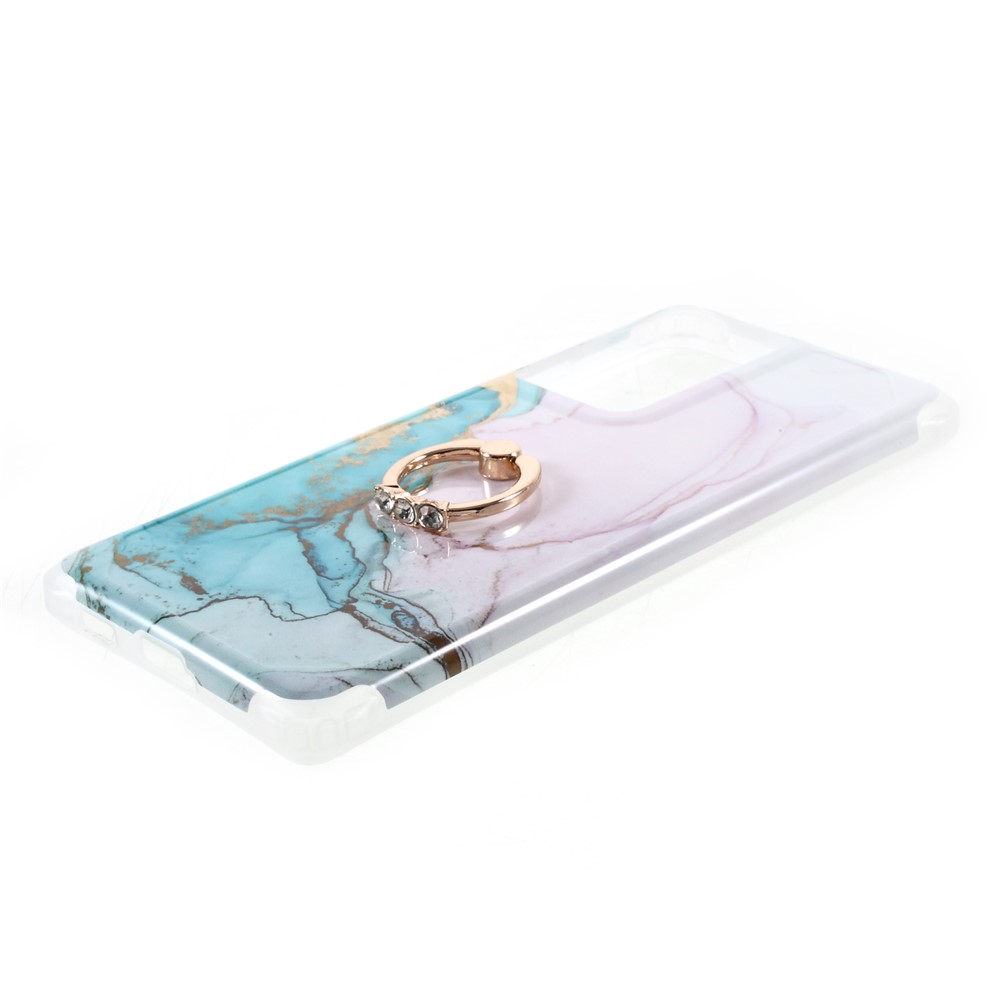 IMD Marble Pattern Four-corner Cushion TPU Cover with Kickstand Design for Samsung Galaxy S21 Ultra - Style A-4