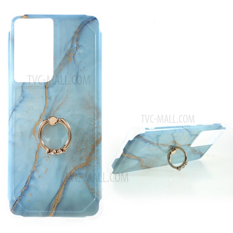 IMD Marble Pattern Four-corner Cushion TPU Cover with Kickstand Design for Samsung Galaxy S21 Ultra 5G - Style D-1