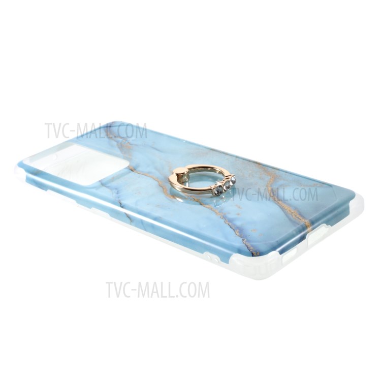IMD Marble Pattern Four-corner Cushion TPU Cover with Kickstand Design for Samsung Galaxy S21 Ultra 5G - Style D-3