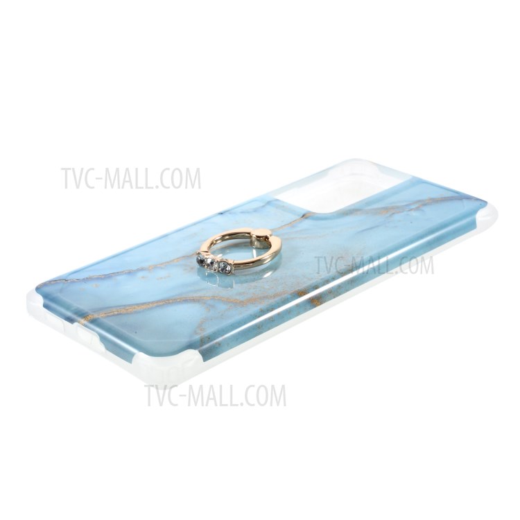 IMD Marble Pattern Four-corner Cushion TPU Cover with Kickstand Design for Samsung Galaxy S21 Ultra 5G - Style D-4