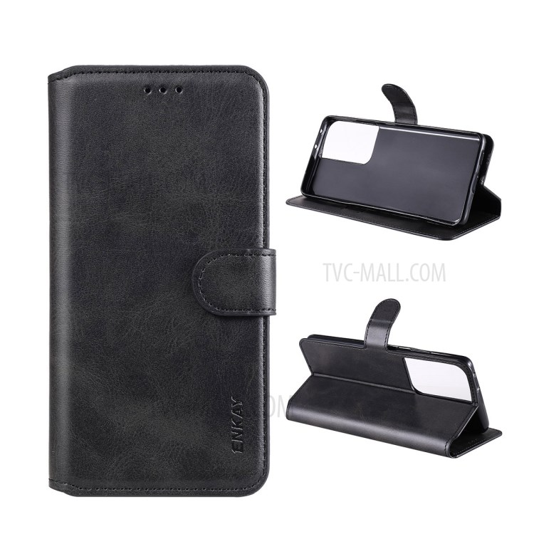 ENKAY PU Leather + TPU Protector Wallet Stand Case for Samsung Galaxy S21 Ultra - Black-1