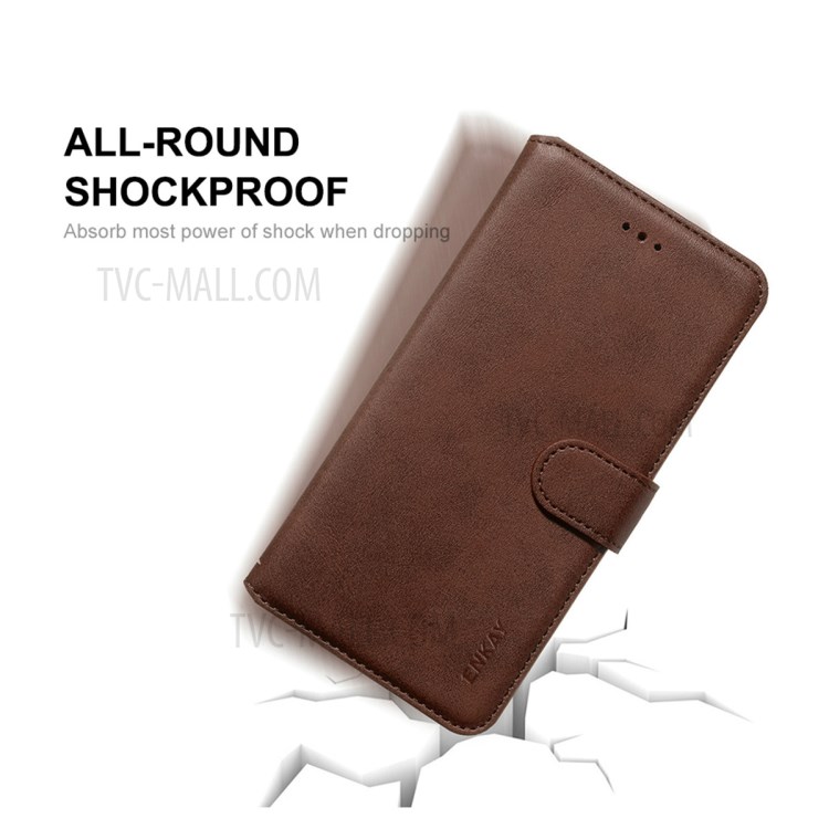 ENKAY PU Leather + TPU Protector for Samsung Galaxy A42 5G Wallet Stand Case - Brown-5