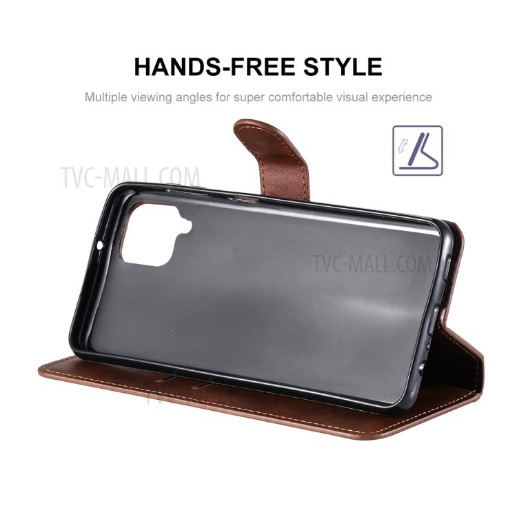 Protettore ENKAY PU Pelle + TPU Per Samsung Galaxy A12 Wallet Stand Phone Shell - Marrone-3