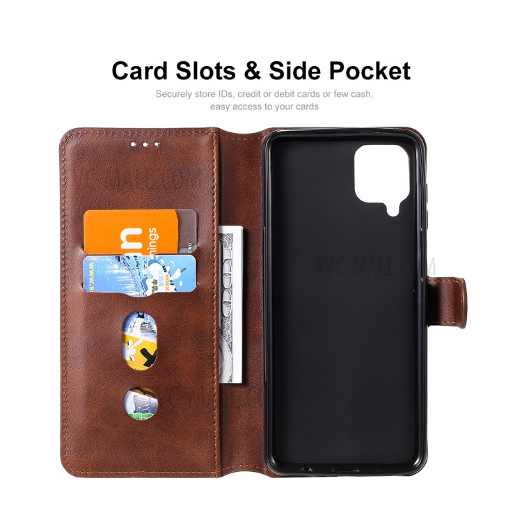 ENKAY PU Leather + TPU Protector for Samsung Galaxy A12 Wallet Stand Phone Shell - Brown-4