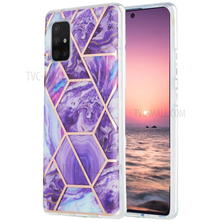 Marble Pattern Electroplating IMD 2.0mm TPU Anti-skid Phone Cover for Samsung Galaxy A71 5G SM-A716 - Purple-1