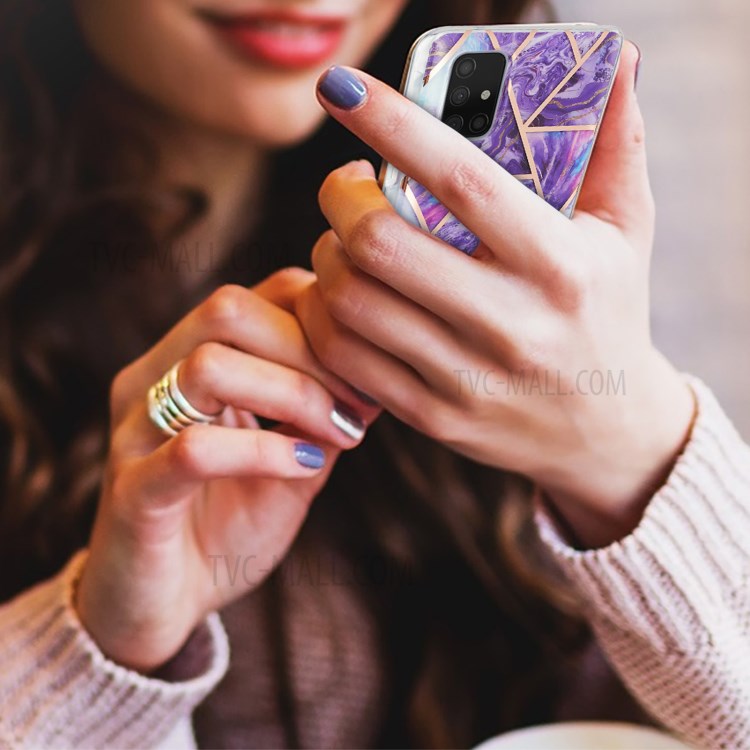 Marble Pattern Electroplating IMD 2.0mm TPU Anti-skid Phone Cover for Samsung Galaxy A71 5G SM-A716 - Purple-3