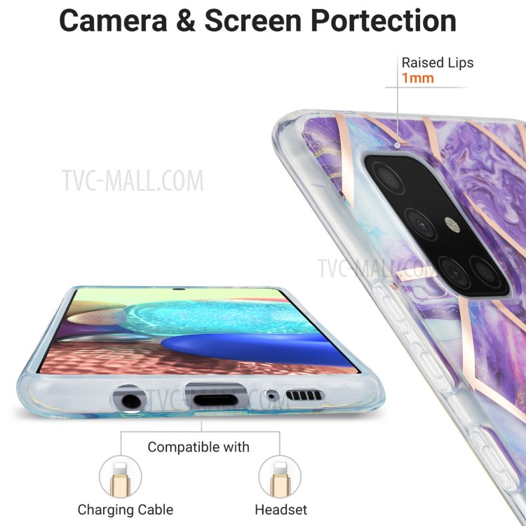 Marble Pattern Electroplating IMD 2.0mm TPU Anti-skid Phone Cover for Samsung Galaxy A71 5G SM-A716 - Purple-5