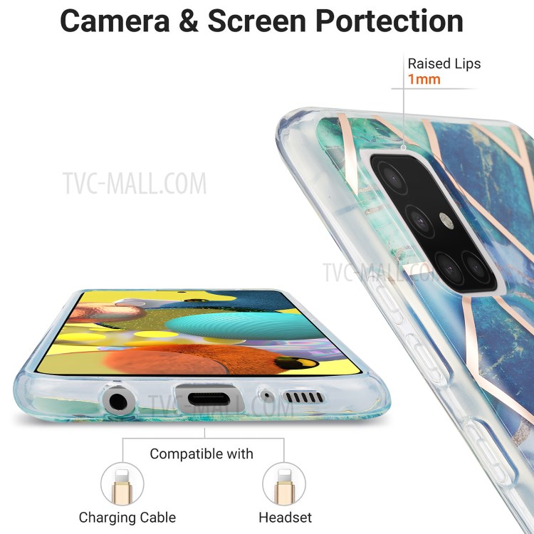 2.0mm IMD Marble Pattern Electroplating TPU Protector Cover for Samsung Galaxy A51 5G SM-A516 - Blue-4