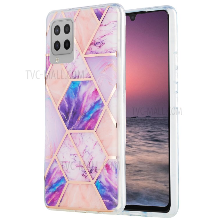 Marble Pattern Electroplating IML IMD 2.0mm TPU Skid-resistant Phone Cover for Samsung Galaxy A42 5G - Purple/Pink/White-1