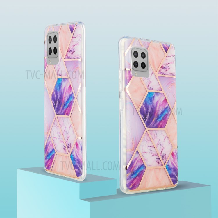 Marble Pattern Electroplating IML IMD 2.0mm TPU Skid-resistant Phone Cover for Samsung Galaxy A42 5G - Purple/Pink/White-2