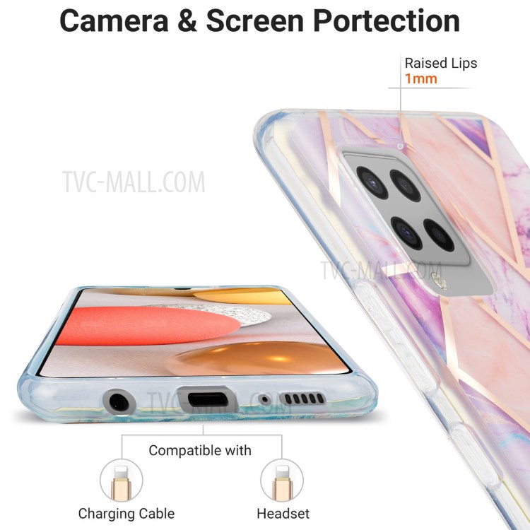 Modèle en Marbre Électroplate IML IMD 2,0 mm TPU Réponction du Téléphone à Dérapage Pour Samsung Galaxy A42 5G - Violet / Rose / Blanc-5